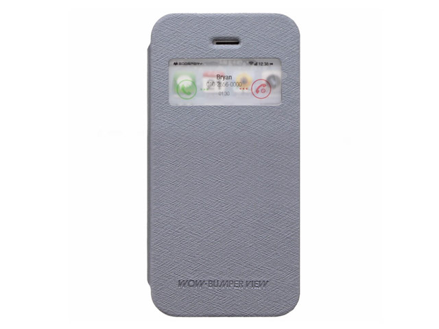 Чехол Mercury Goospery WOW Bumper View для Apple iPhone 5/5S (серый, кожаный)