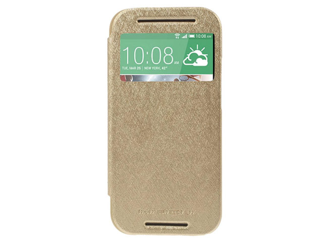 Чехол Mercury Goospery WOW Bumper View для HTC new One (HTC M8) (золотистый, кожаный)