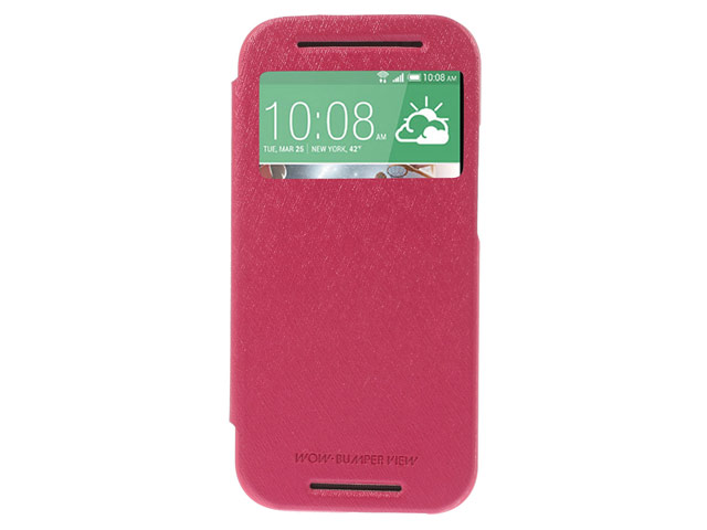 Чехол Mercury Goospery WOW Bumper View для HTC new One (HTC M8) (малиновый, кожаный)