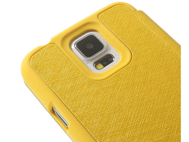 Чехол Mercury Goospery WOW Bumper View для Samsung Galaxy S5 SM-G900 (золотистый, кожаный)