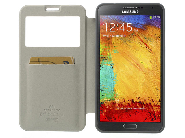 Чехол Mercury Goospery WOW Bumper View для Samsung Galaxy Note 3 N9000 (черный, кожаный)