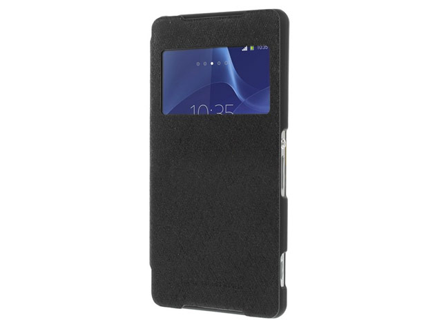Чехол Mercury Goospery WOW Bumper View для Sony Xperia Z2 L50t (черный, кожаный)