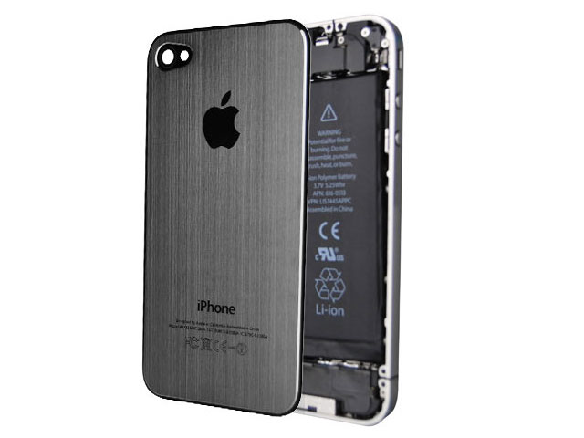 Крышка задняя для Apple iPhone 4 (серая, металлическая)