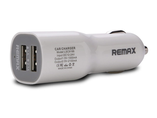Зарядное устройство Remax Dual Car Charger универсальное (автомобильное, 2.1A, 2хUSB, белое)