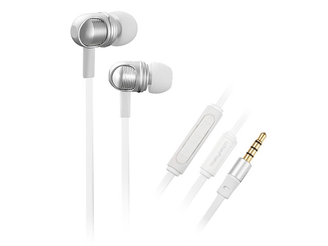 Наушники Wallytech Metal In-Ear Earphones W801 (серебристые, пульт/микрофон, 16-22000 Гц, 8 мм)