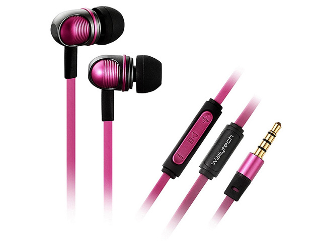Наушники Wallytech Metal In-Ear Earphones W801 (розовые, пульт/микрофон, 16-22000 Гц, 8 мм)