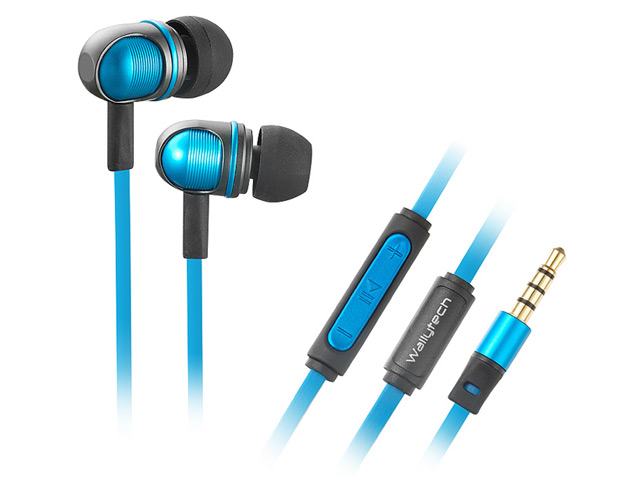 Наушники Wallytech Metal In-Ear Earphones W801 (голубые, пульт/микрофон, 16-22000 Гц, 8 мм)