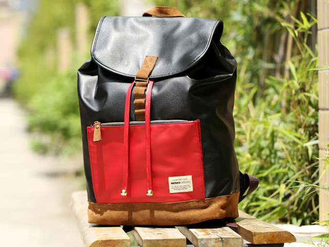 Рюкзак Remax Double Bag #308 (черный/красный, кожаный, 1 отделение)