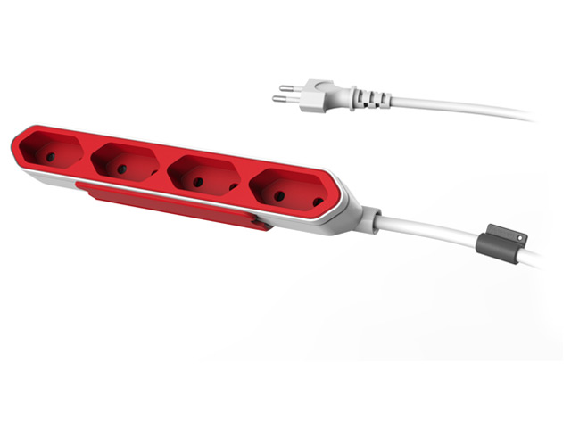Удлинитель электрический Allocacoc PowerBar (220В, 1.5 м, 4 розетки, белый/красный)