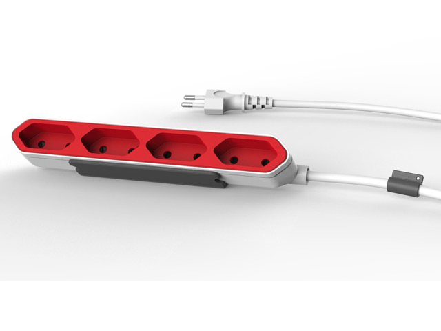 Удлинитель электрический Allocacoc PowerBar (220В, 1.5 м, 4 розетки, белый/красный)