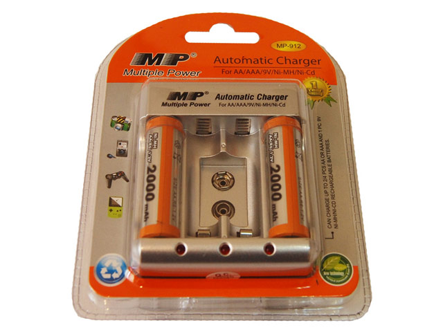 Зарядное устройство MP 912 сетевое (зарядка 4 шт. x AA/AAA/1 шт. крона, комплект 2 шт. х АА 2000 mAh)
