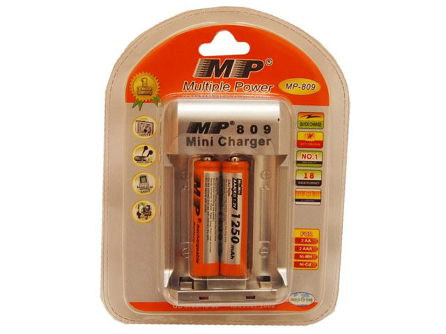 Зарядное устройство MP 809 сетевое (зарядка 2 шт. x AA/AAA, комплект 2 шт. х ААA 1250 mAh)
