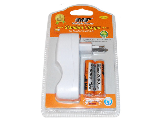 Зарядное устройство MP 817 сетевое (зарядка 2 шт. x AA/AAA, комплект 2 шт. х АА 2000 mAh)
