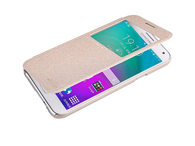 Чехол Nillkin Sparkle Leather Case для Samsung Galaxy E5 SM-E500 (золотистый, винилискожа)