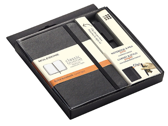 Подарочный набор Moleskine Notebook and Pen (чарный ежедневник в линейку 210x130 мм, черная ручка)