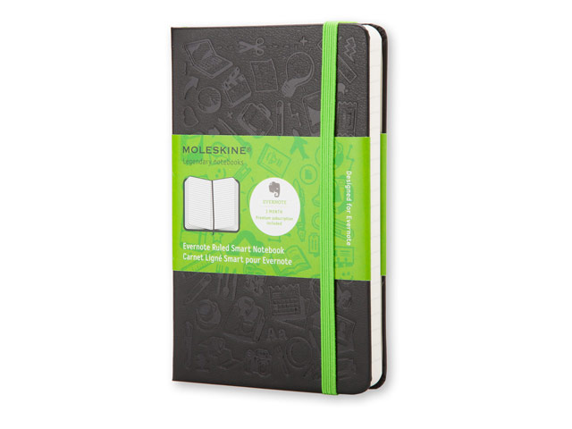 Записная книжка Moleskine Evernote Smart Notebook (90x140 мм, черная, линейка, 192 страницы)