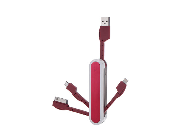 USB-кабель Plus-dot Multifunctional Data Cable (красный, Lightning, 30-pin, microUSB, MFi)